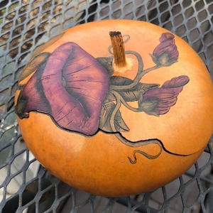 Vintage Dried painted and ‎ carved  gourd lined with felt